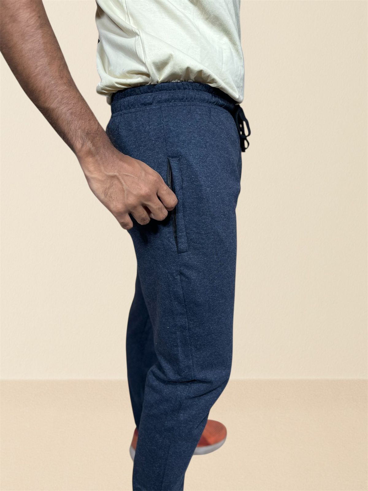 Premium cotton trackpants with drawstring waist - dark blue.
