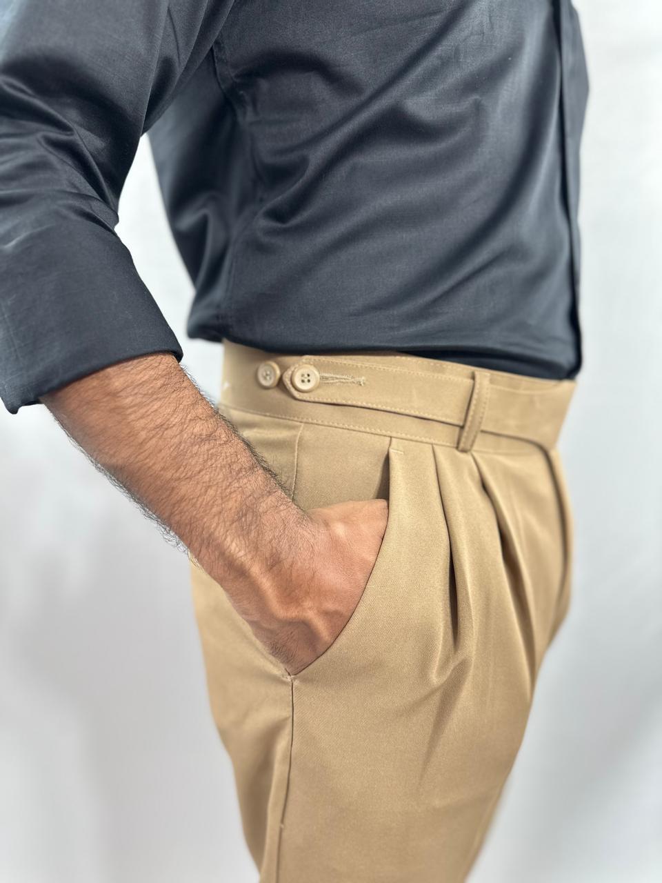 Caramel brown double button gurkha pants for men