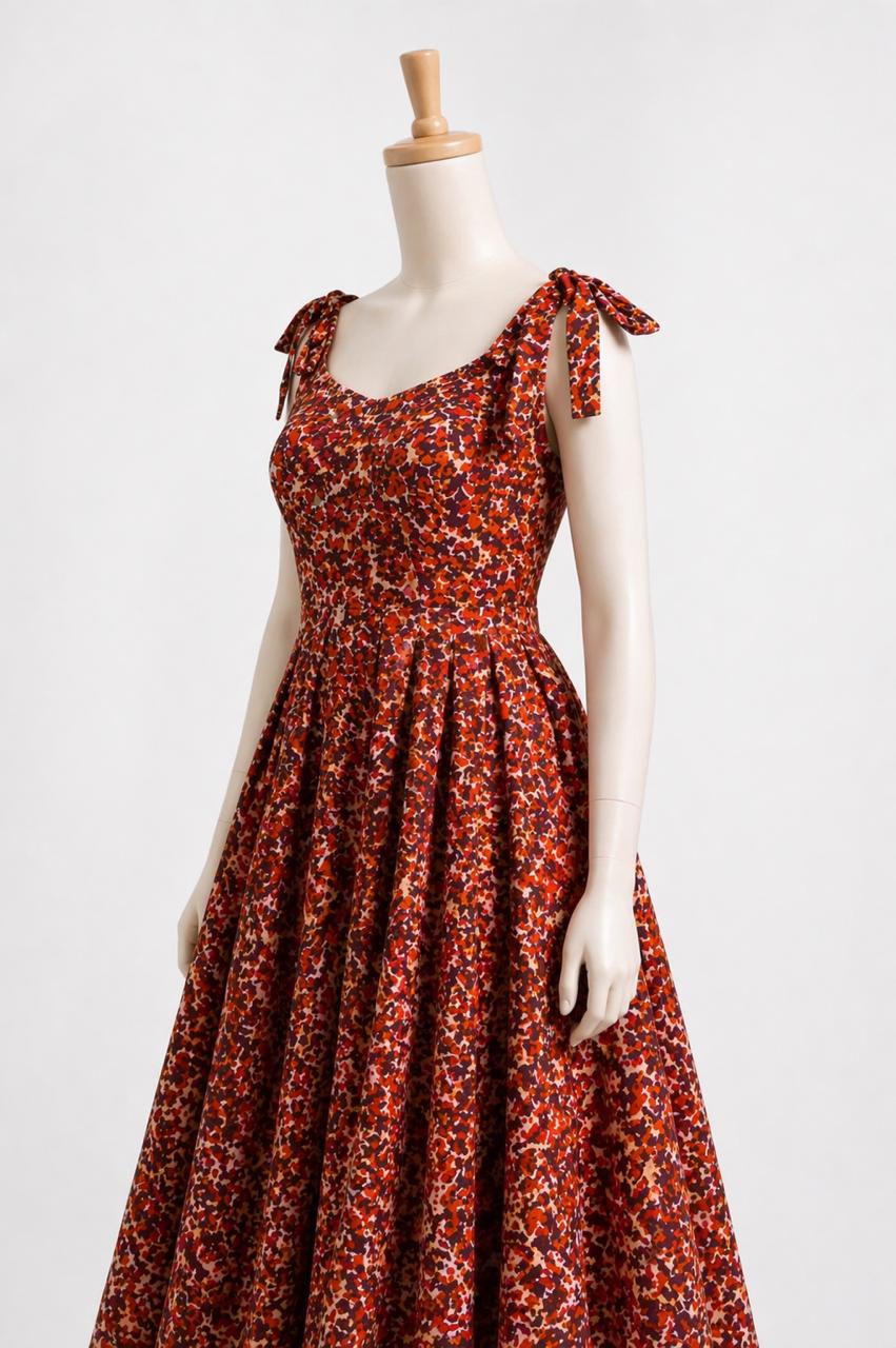 Kids & teens Red Floral printed Summer Midi Dress with shoulder Tie straps & Chest Cup