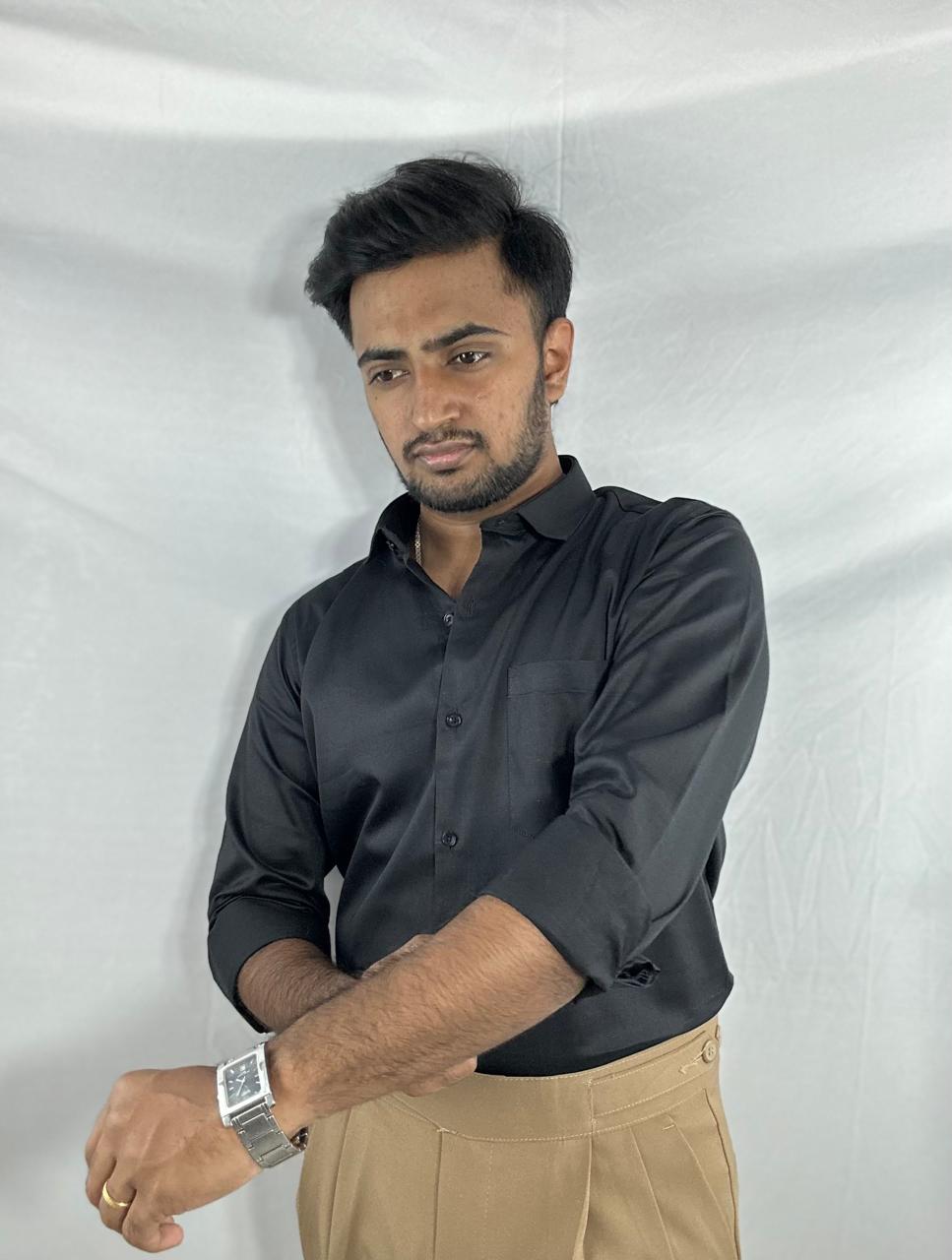 Midnight Black satin shirt | premium natural sheen