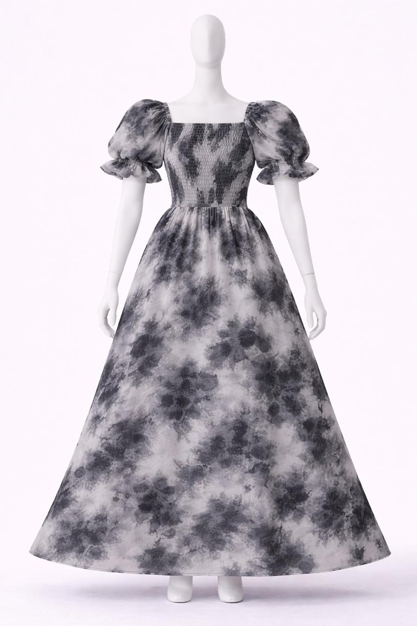 Women's Black & grey floral printed sundress with puff sleeves