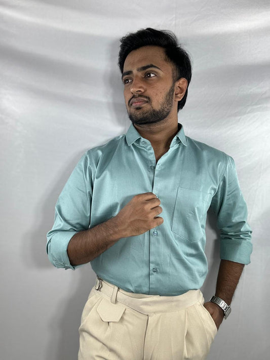 Sage green satin shirt | premium natural sheen