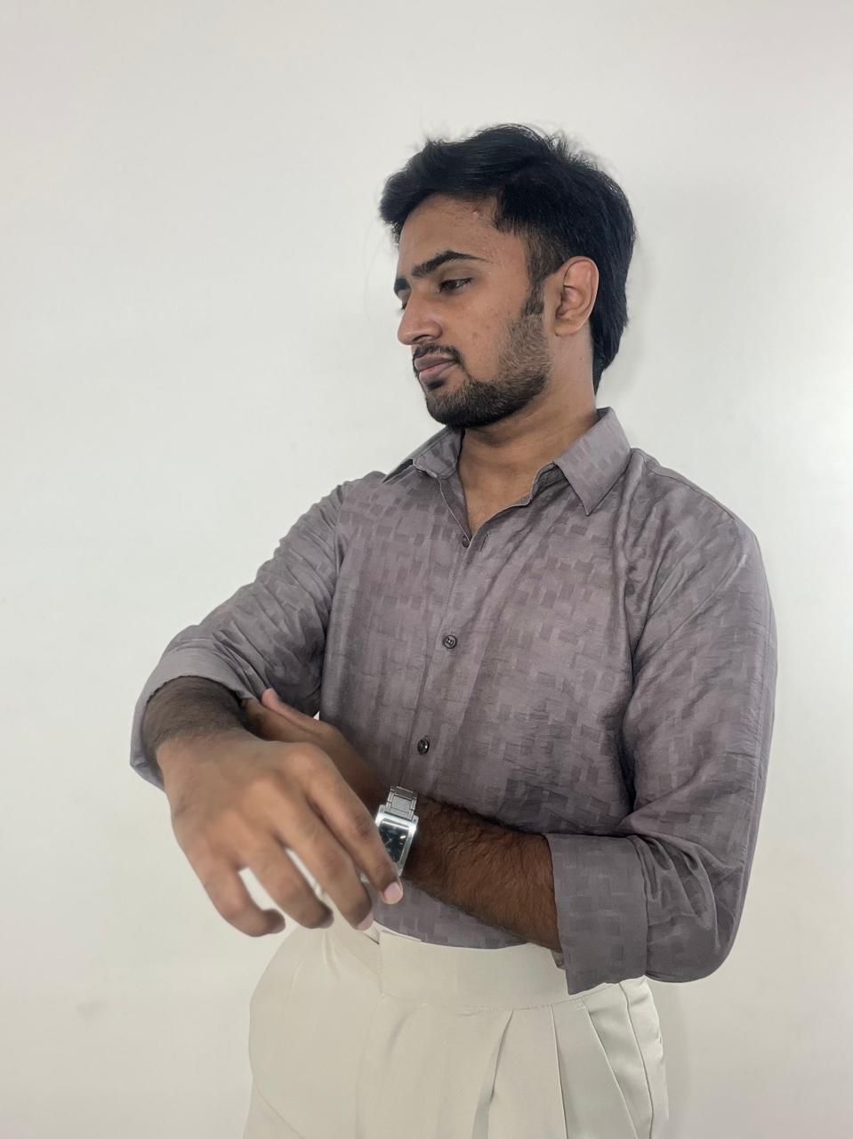 Mauve taupe textured premium self design shirt