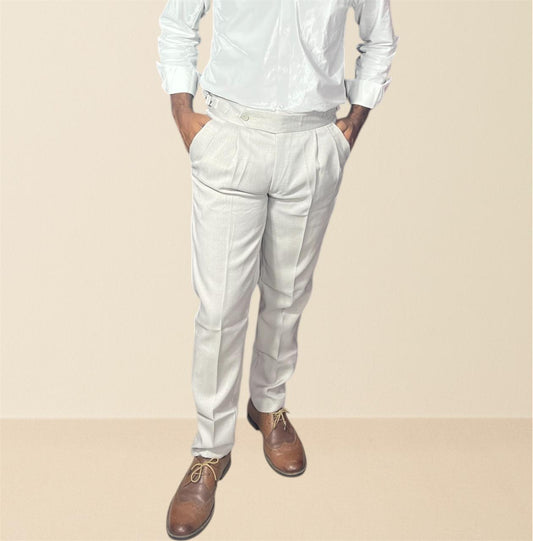 Cream Double _Bucle Linen Textured Gurkha pants for Men