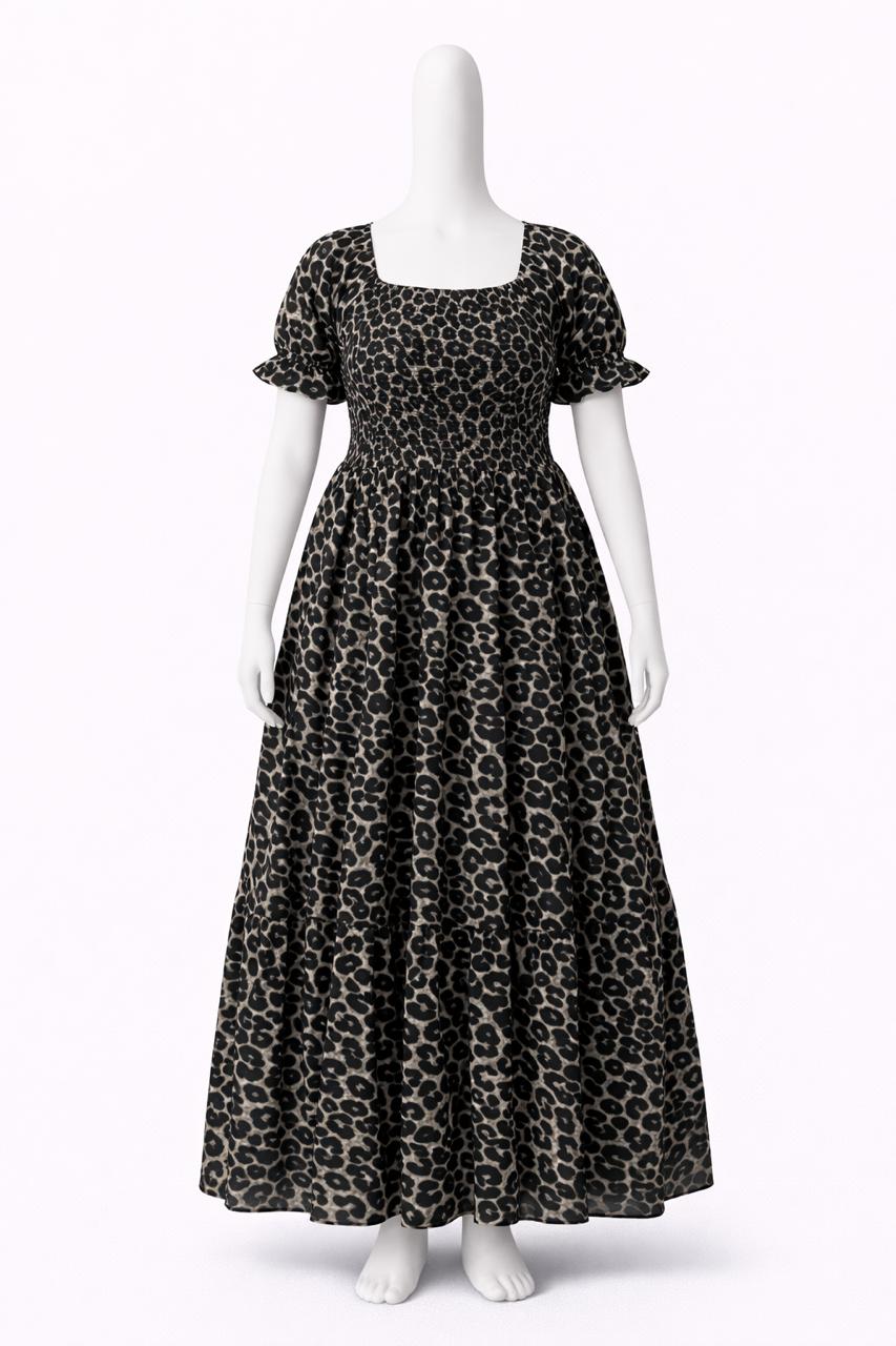 Women's Black printed sundress with puff sleeves