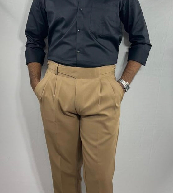 Caramel brown double button gurkha pants for men