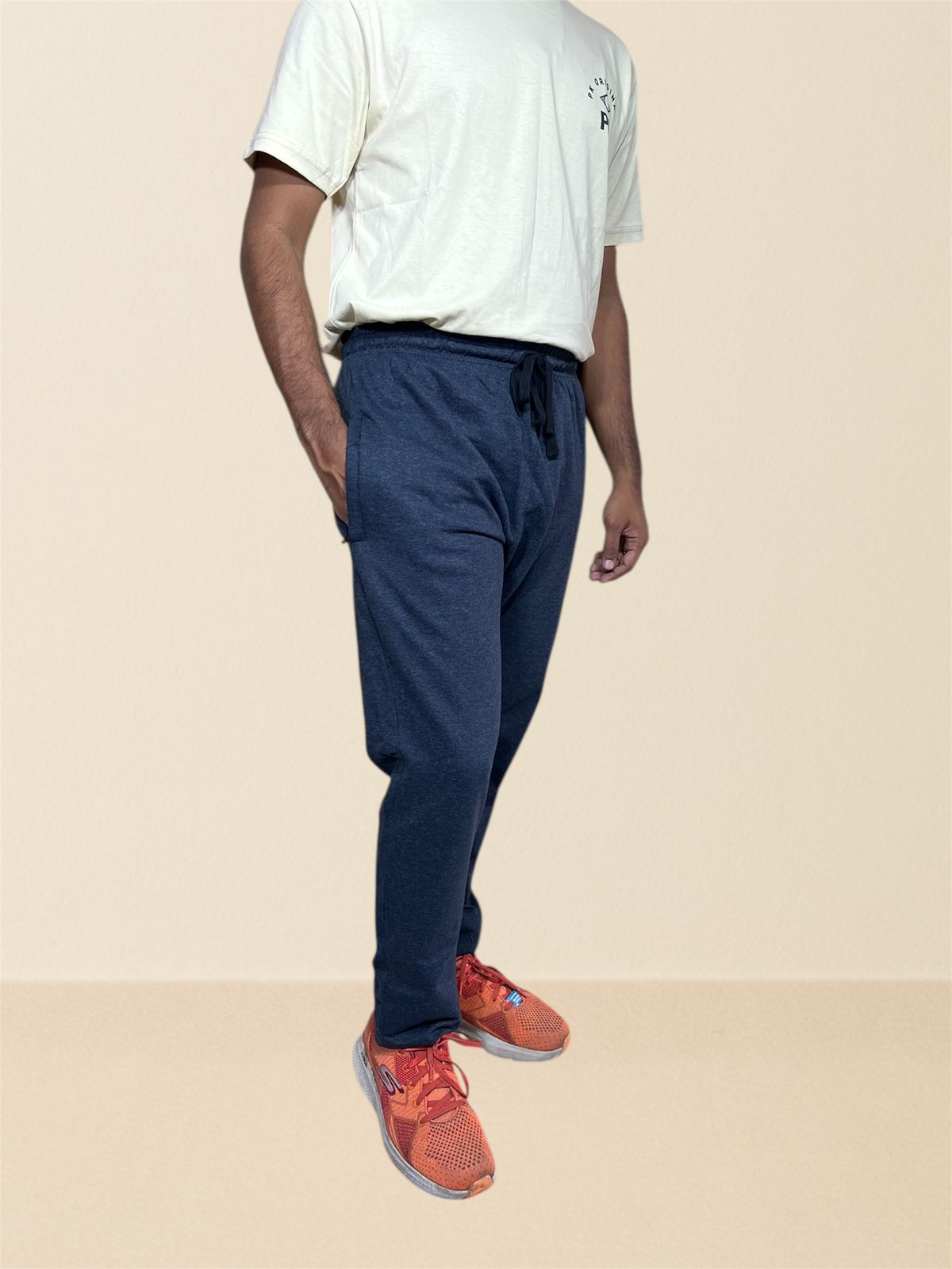 Premium cotton trackpants with drawstring waist - dark blue.