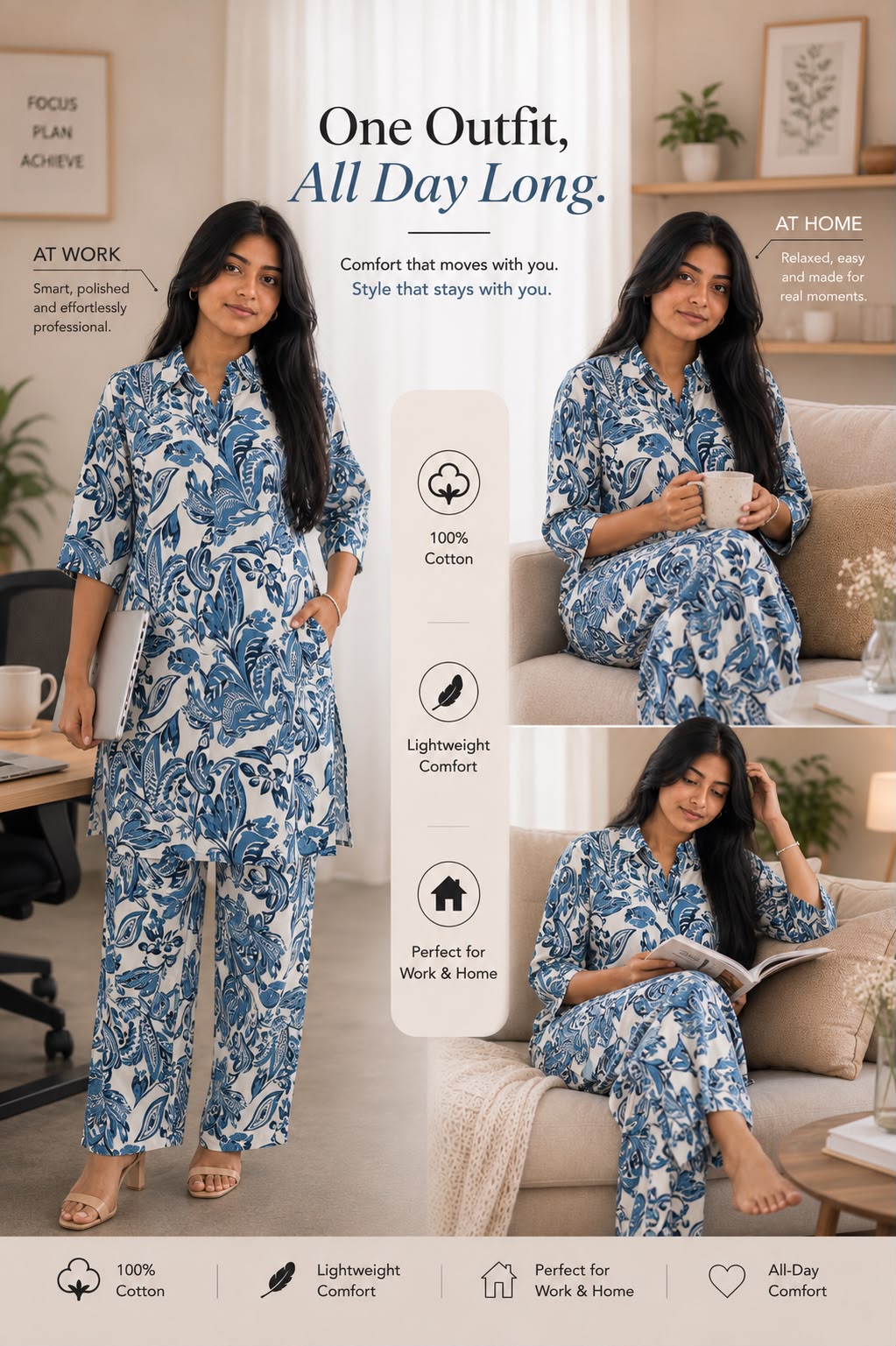 Blue floral printed co-ords for women