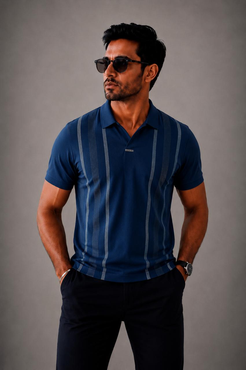 Men's Premium Breathable Navy Blue Tech Polo – Wrinkle-Free Dry-Fit Performance Workwear
