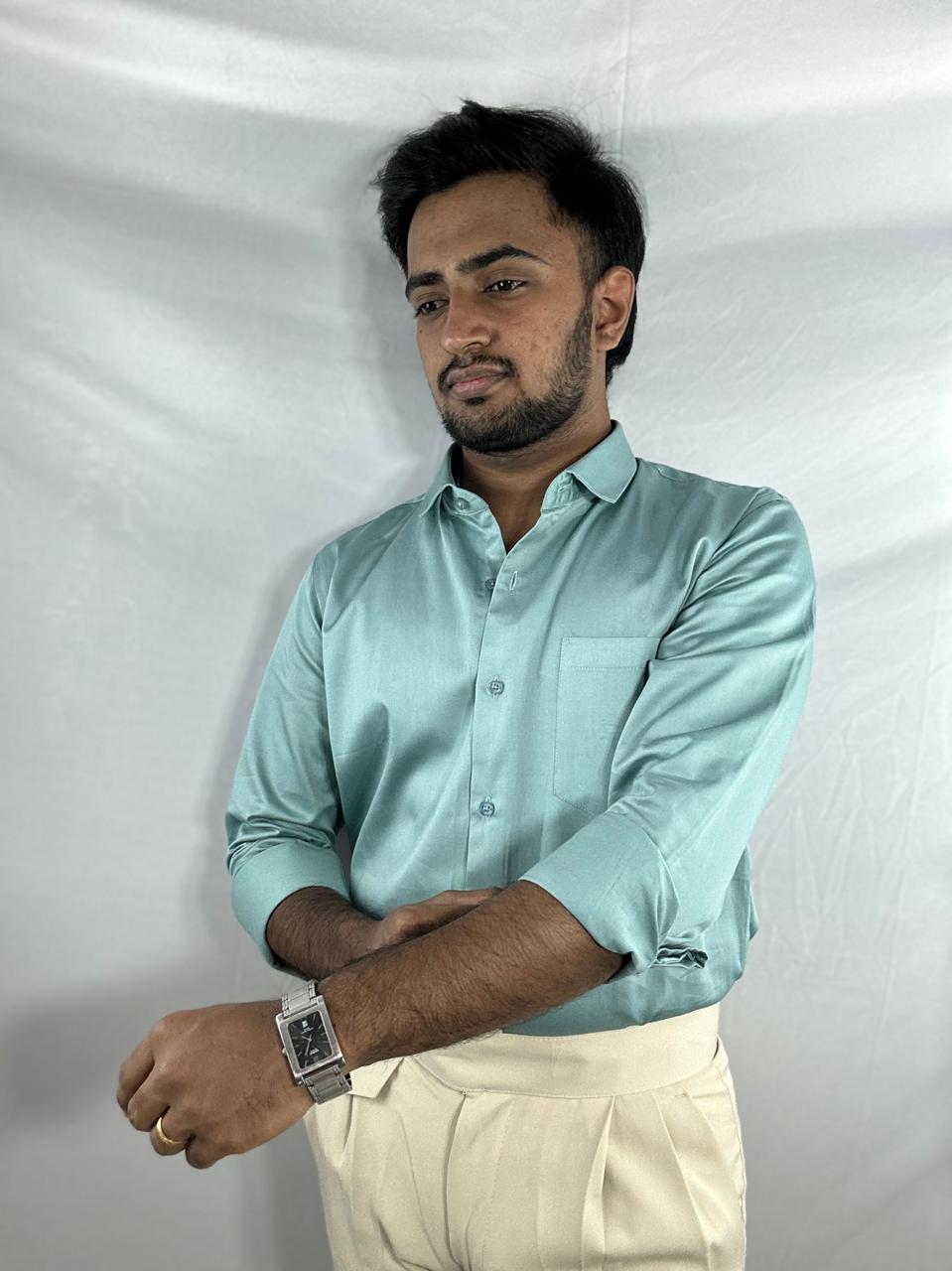 Sage green satin shirt | premium natural sheen