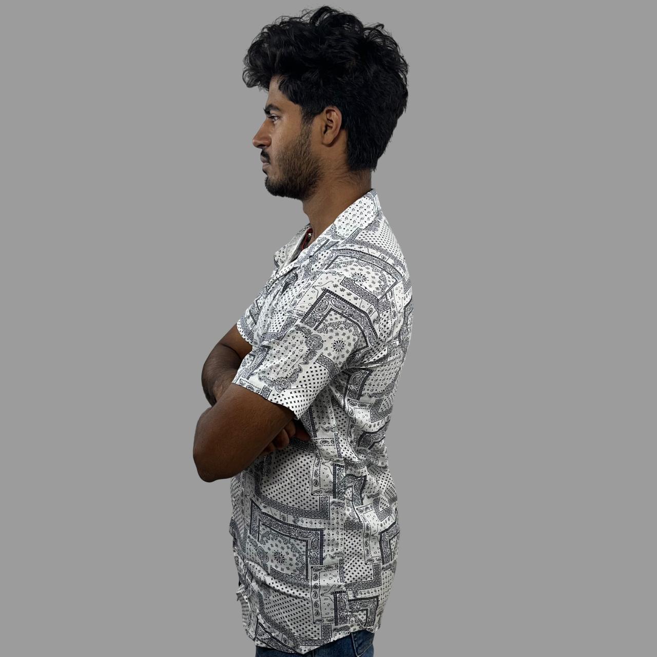 White and black geometric printed shirt