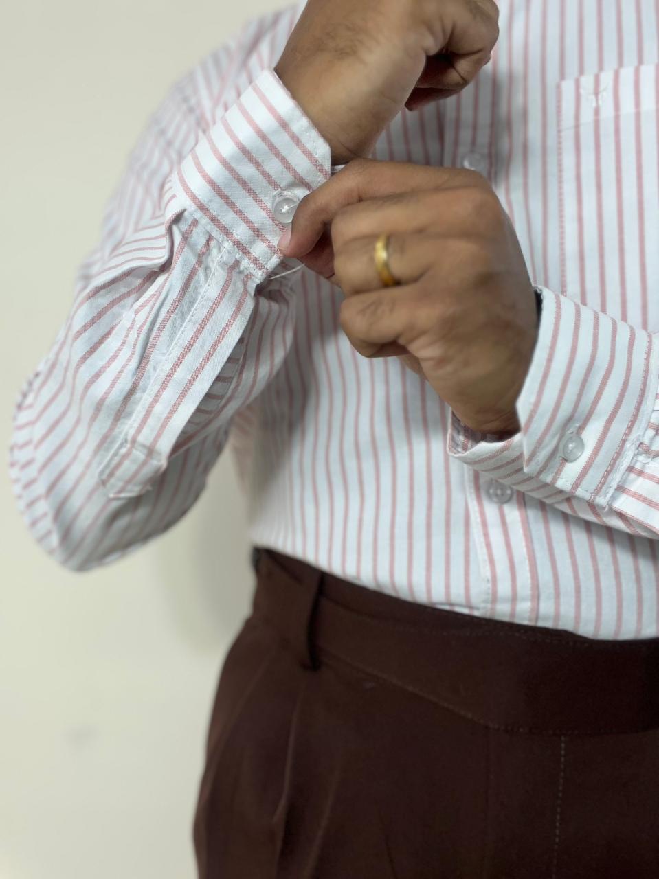 Blush striped oxford cotton - linen shirt | button-down collar