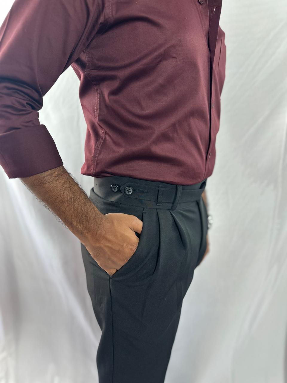 Black single button gurkha pant for men