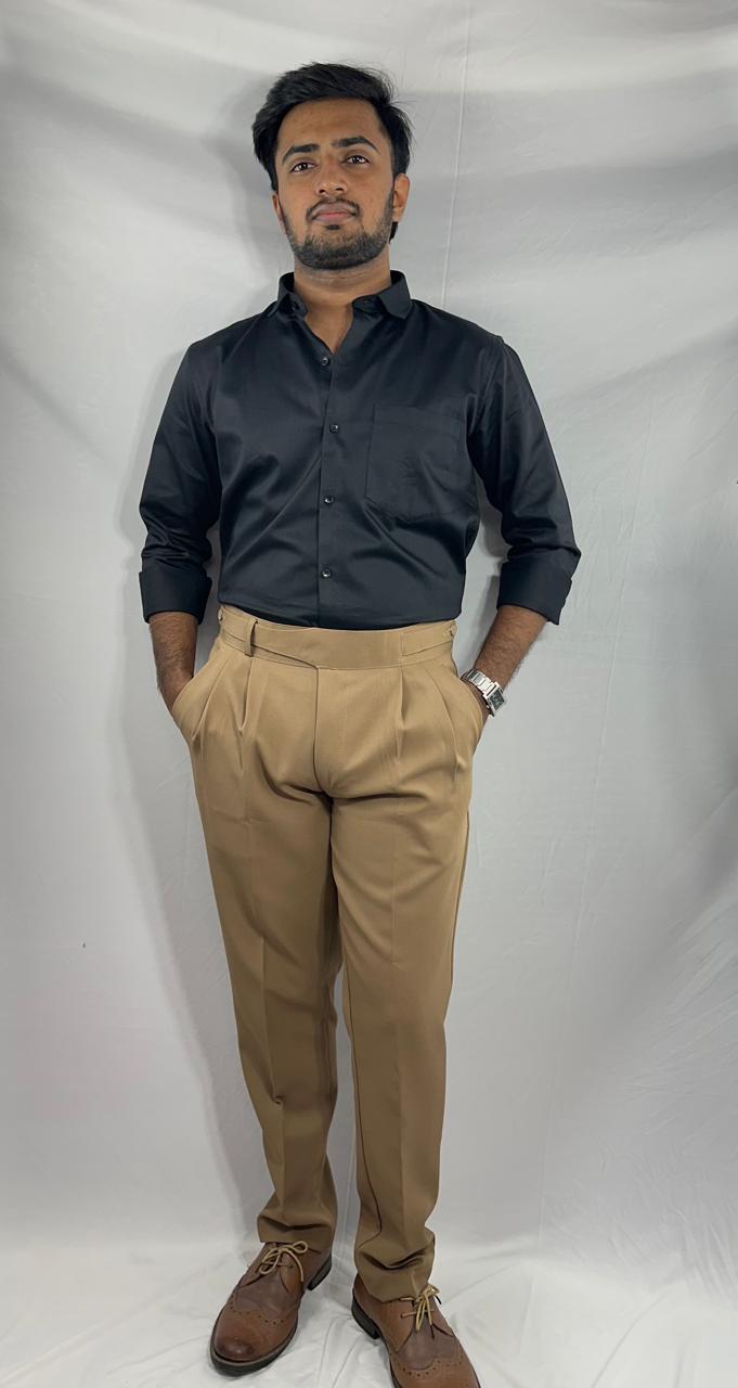 Caramel brown double button gurkha pants for men