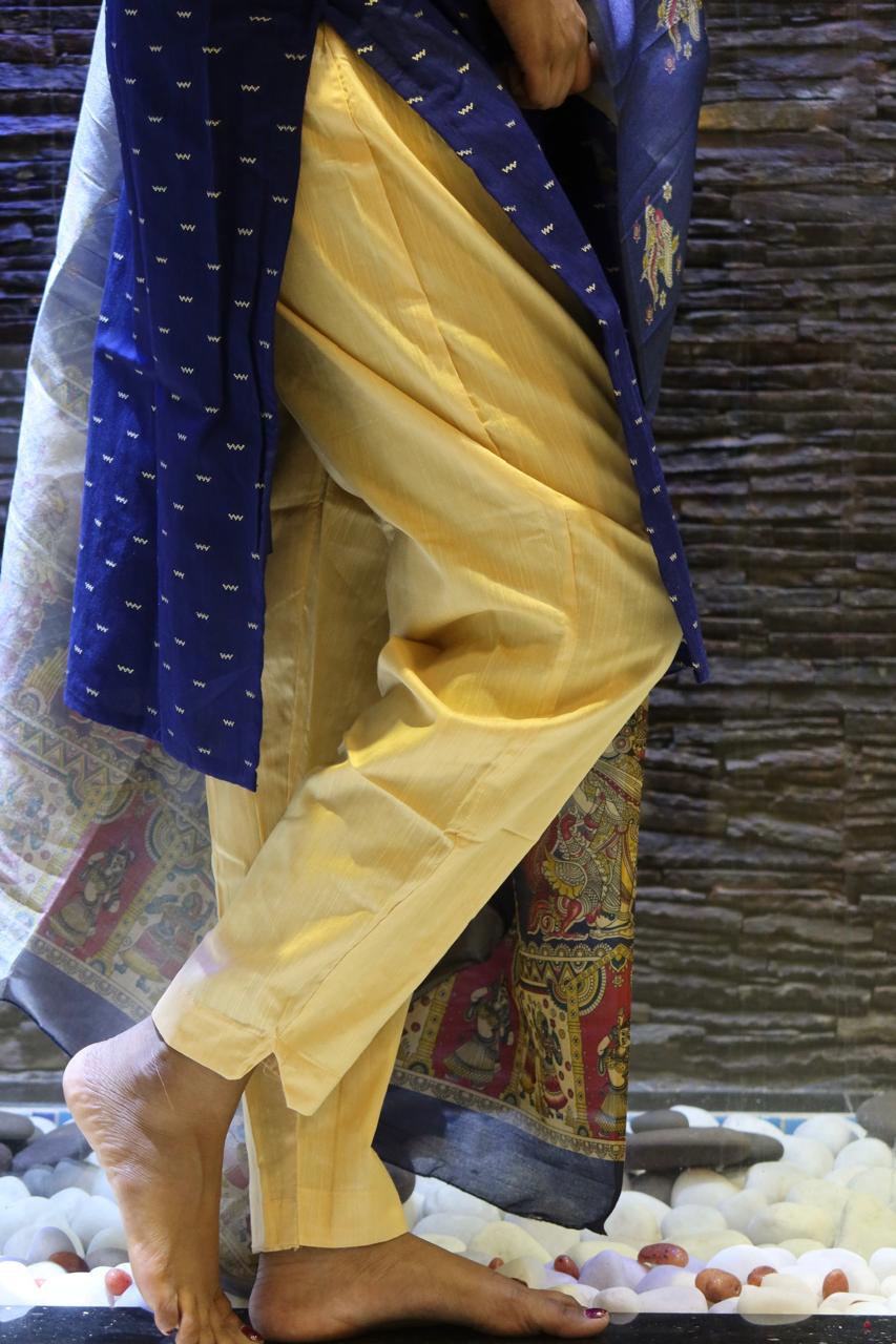 Pure Raw Silk Churidar Set with Kalamkari Dupatta & Pant