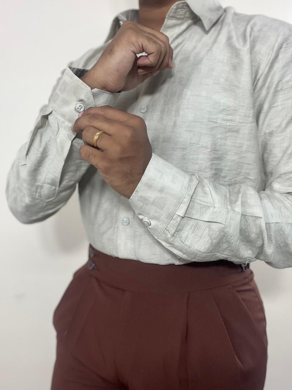 Ivory mist textured premium self design shirt