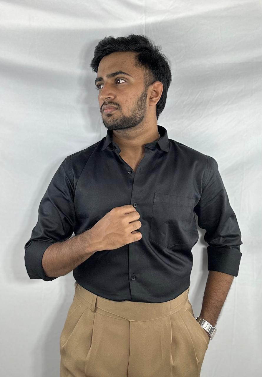 Midnight Black satin shirt | premium natural sheen