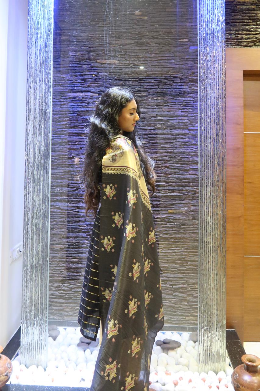 Pure Raw Silk Churidar Set with Kalamkari Dupatta & Pant