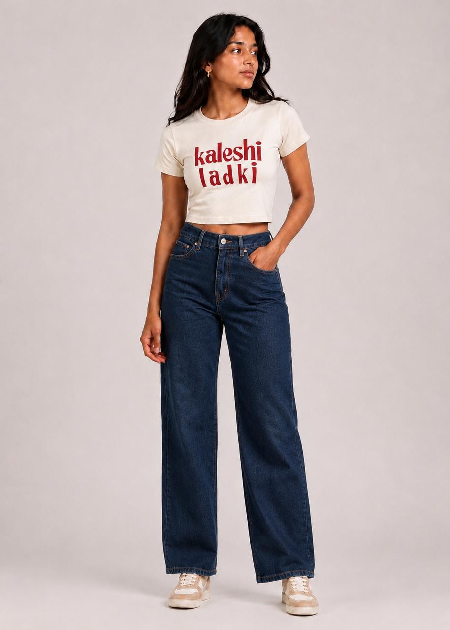 Retro printed beige Baby tee | Women's cropped Fit T-shirt