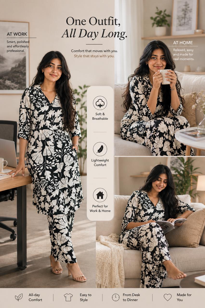 black floral printed co-ords for women