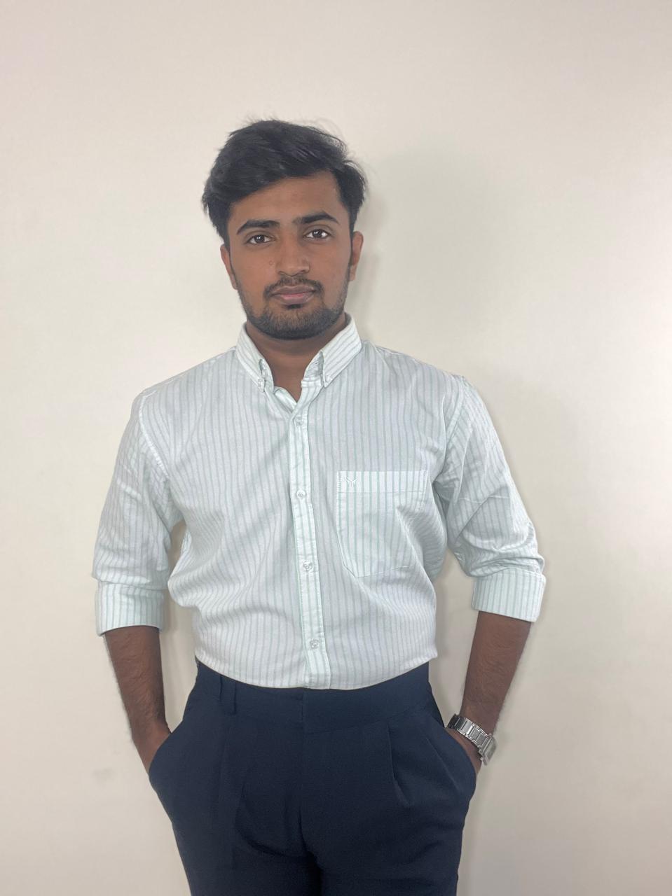 Mint striped oxford cotton-linen shirt | button-down collar