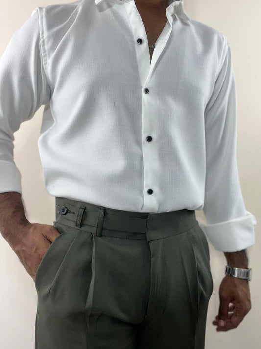 Olive green single button gurkha pant for men