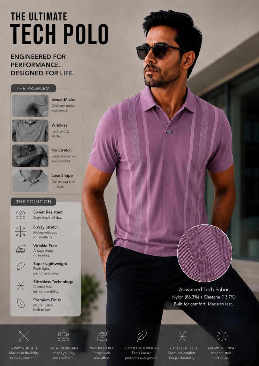 Men's Premium Breathable Mauve Tech Polo – Wrinkle-Free Dry-Fit Performance Workwear