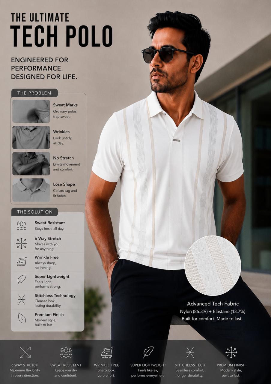 Men's Premium Breathable Crisp White Tech Polo – Wrinkle-Free Dry-Fit Performance Workwear
