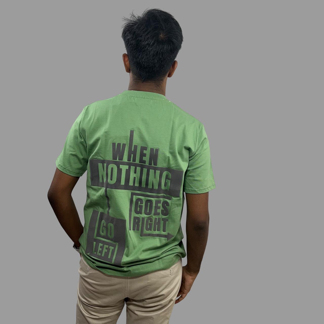 back printed olive green tshirt .