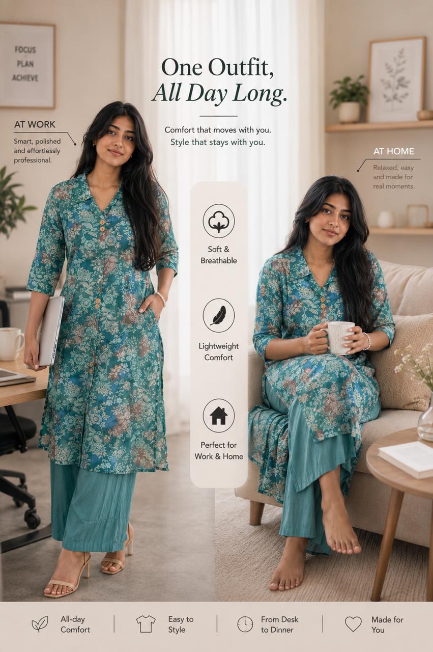 Elegant green floral co-ords set for women