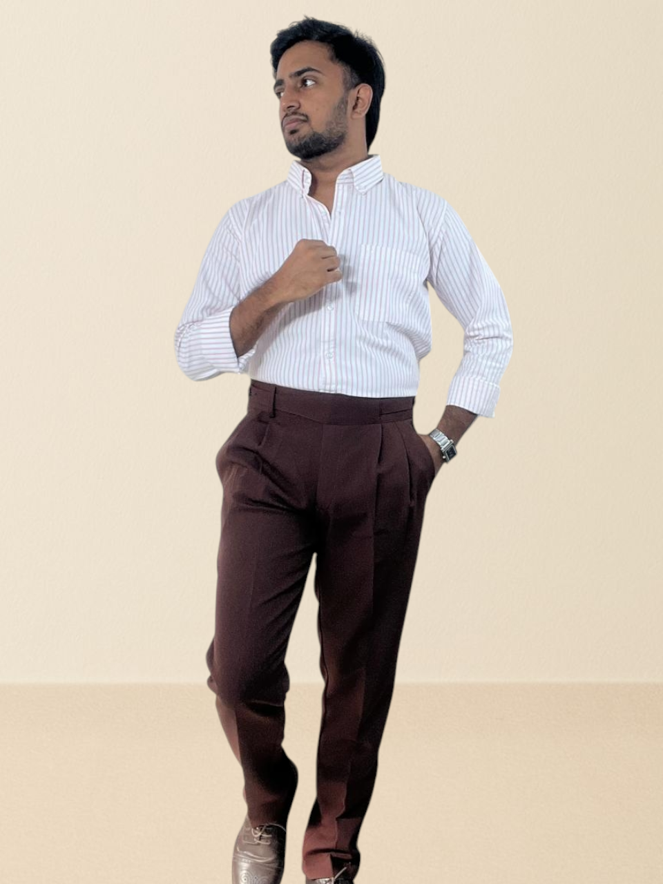 Stone red double button gurkha pants for men