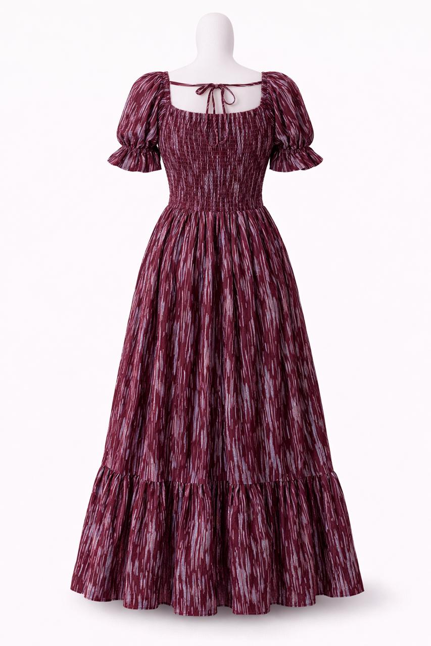 Women's Red printed sundress with puff sleeves