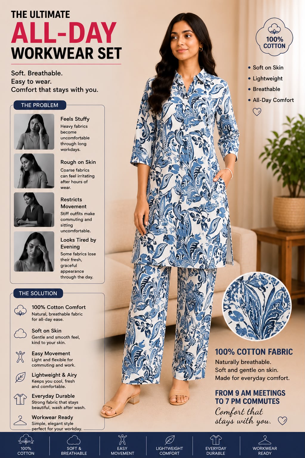 Blue floral printed co-ords for women