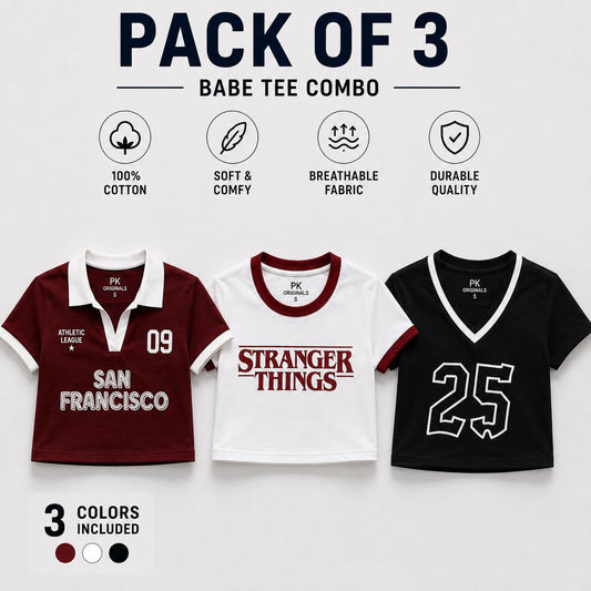 Pack of 3 T-shirts contrast collar Baby tee | Women's cropped Fit T-shirt