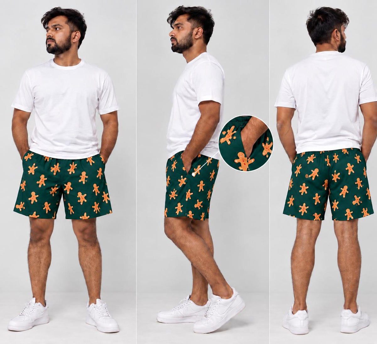 Men’s 100% cotton Gingerbread Printed Boxer Shorts | Double side pockets
