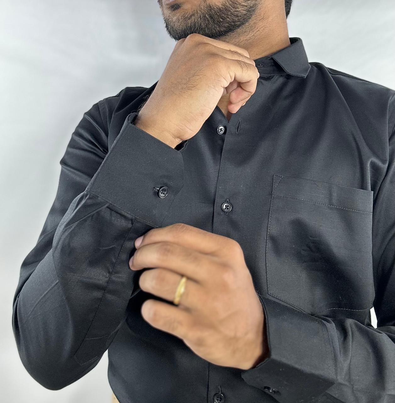 Midnight Black satin shirt | premium natural sheen