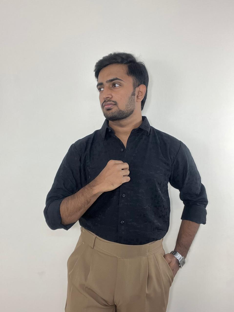 Onyx Black textured premium self design shirt