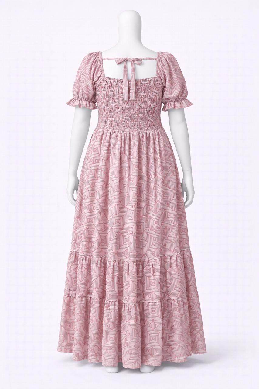 Women's White with pink printed sundress with puff sleeves