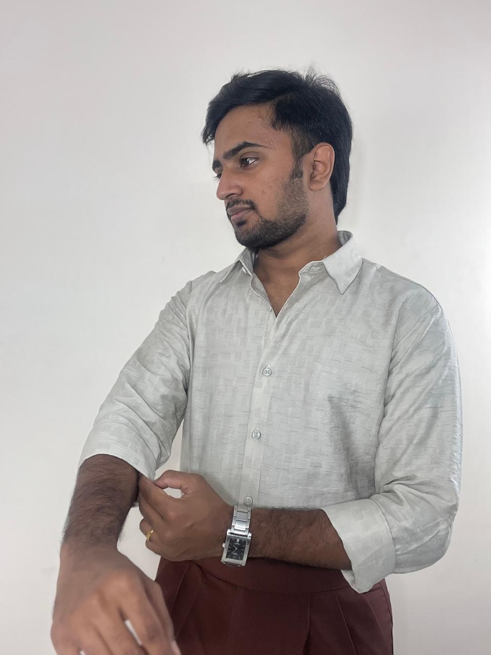 Ivory mist textured premium self design shirt