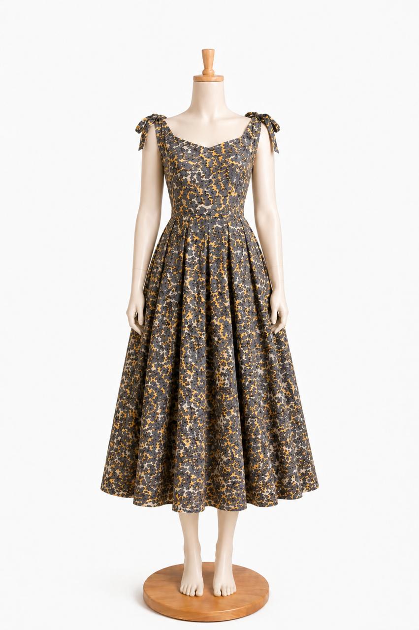 Kids & teens  Grey Abstract Print Summer Midi Dress with shoulder Tie straps & Chest Cup