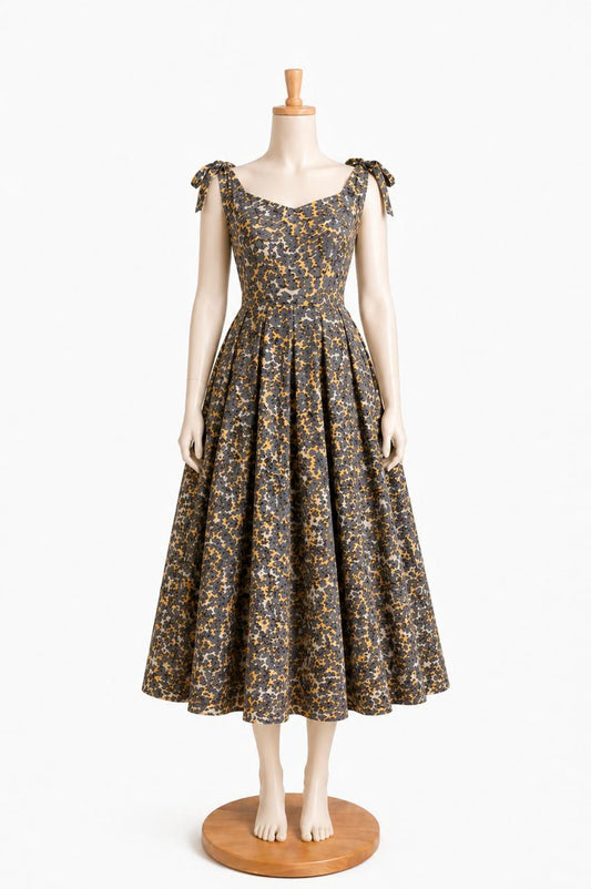 Kids & teens  Grey Abstract Print Summer Midi Dress with shoulder Tie straps & Chest Cup