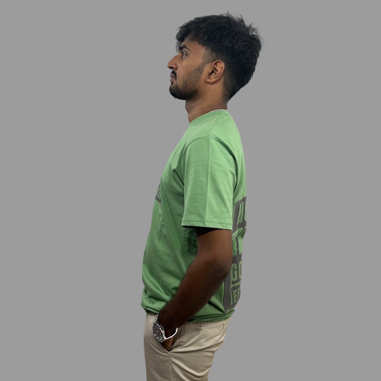 back printed olive green tshirt .