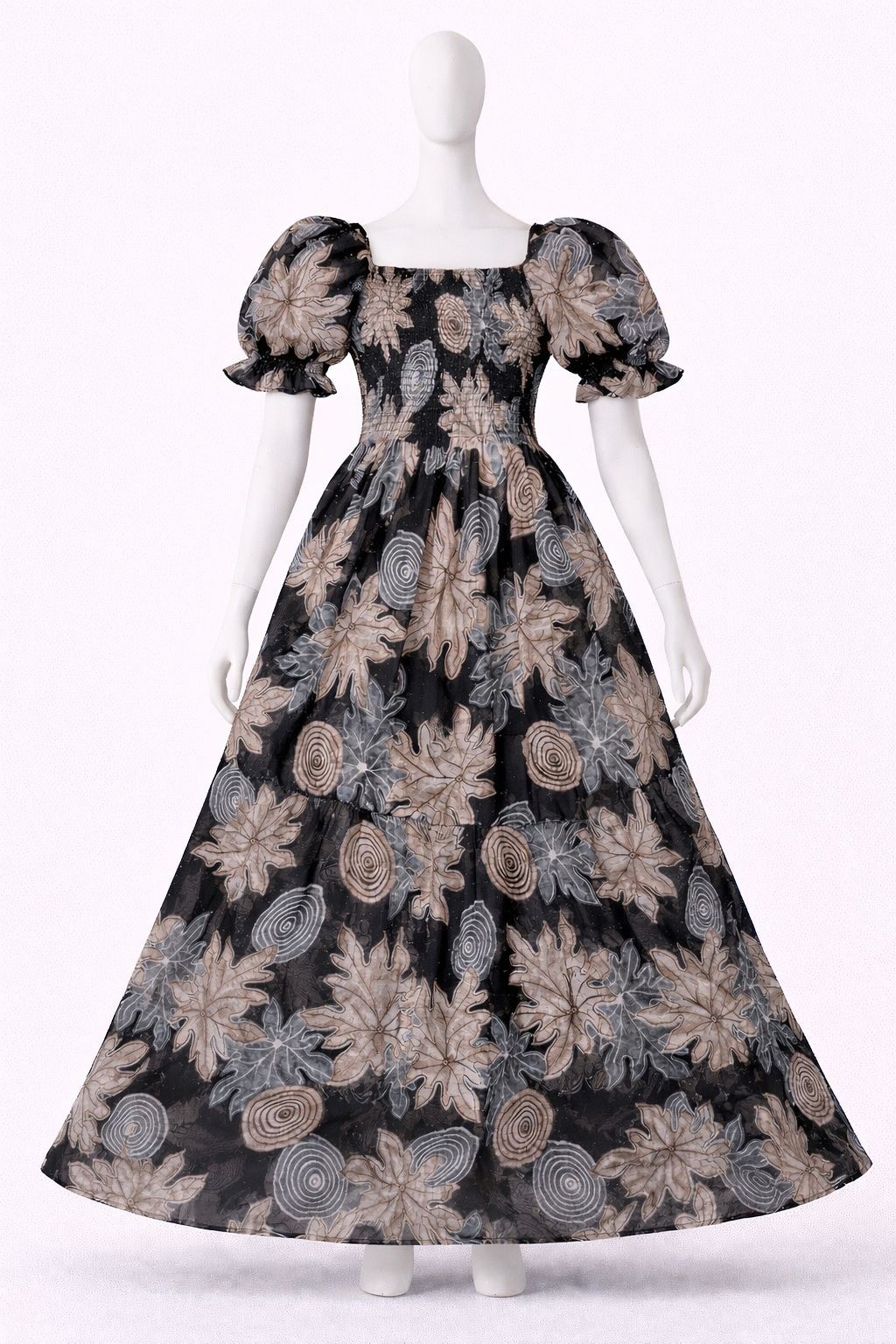Women's Black floral printed sundress with puff sleeves