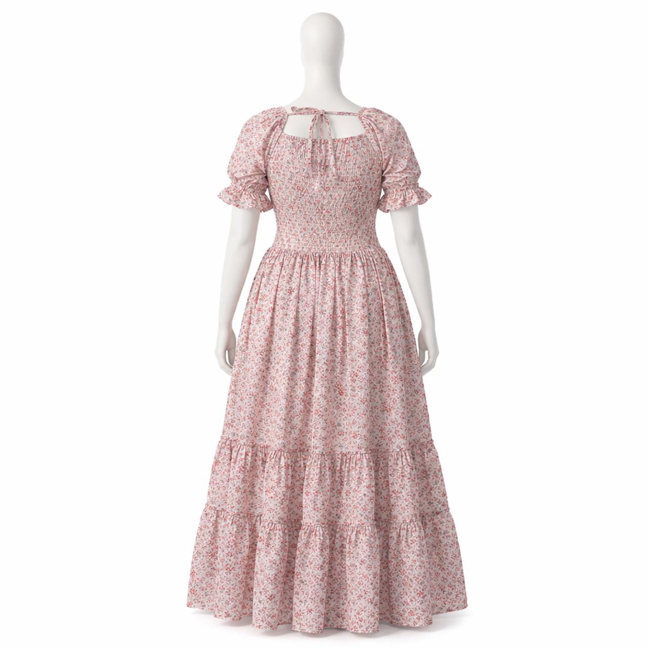 Women's pink printed sundress with puff sleeves