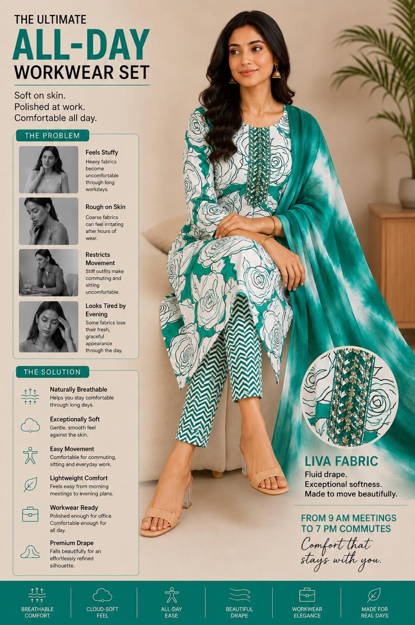 Stylish printed Liva fabric kurta set with embellished yoke & shaded dupatta