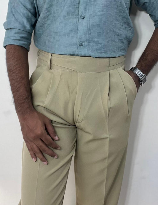 Beige double button gurkha pants for men