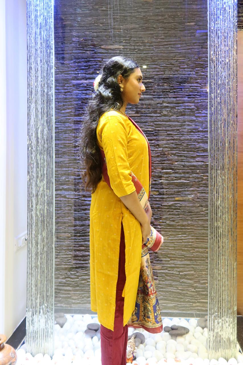 Pure Raw Silk Churidar Set with Kalamkari Dupatta & Pant