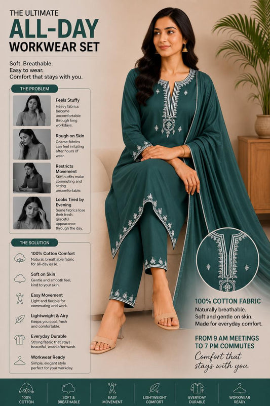 Exquisite embroidered kurta set with pants & dupatta