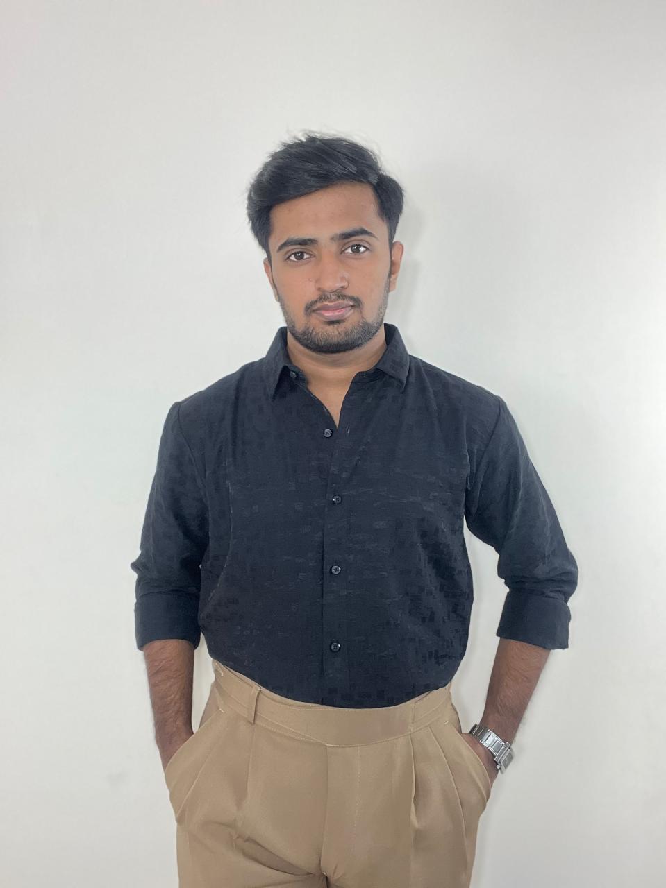 Onyx Black textured premium self design shirt