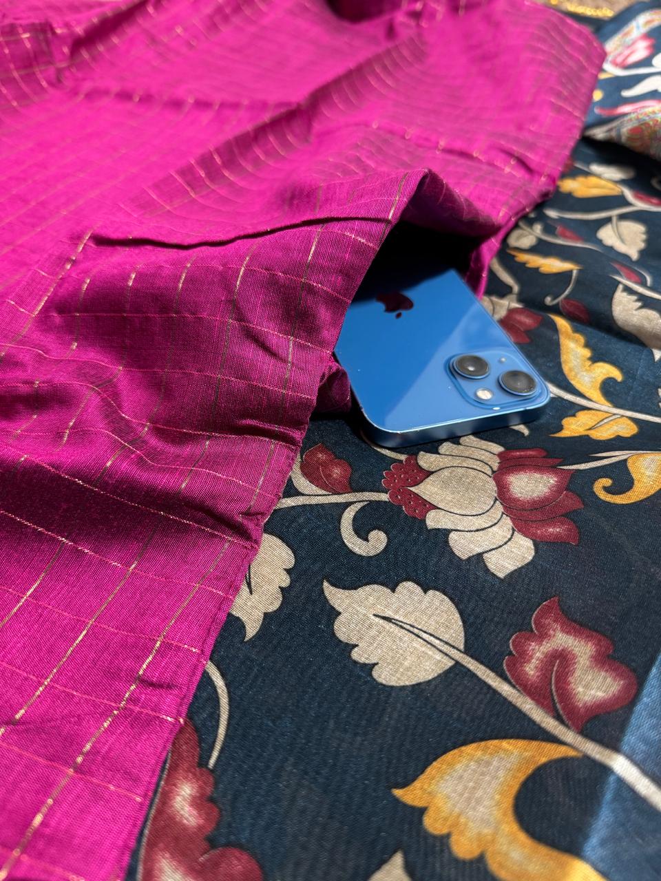 Pure Raw Silk Churidar Set with Kalamkari Dupatta & Pant